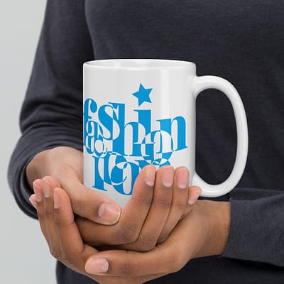 White glossy mug - Fashion Icon Blue